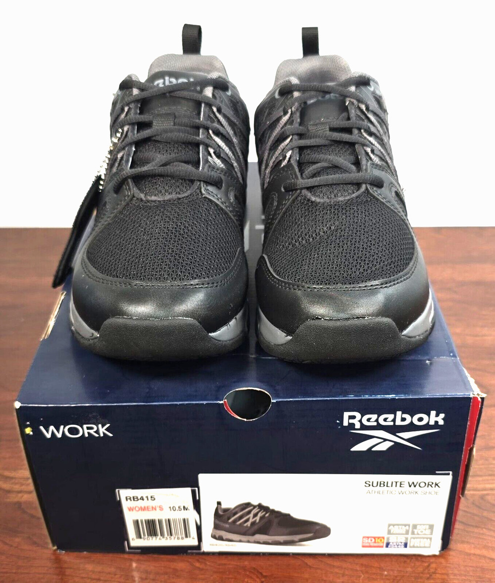 Reebok Sublite Work Shoe Women's 10.5 Athletic Work Shoe Black W/Gray Trim RB415